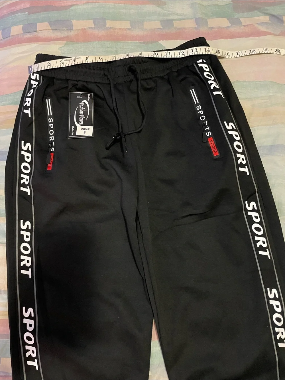Black Jogger Pants Size S Sport Graphic Zip Pockets Drawstring NWT